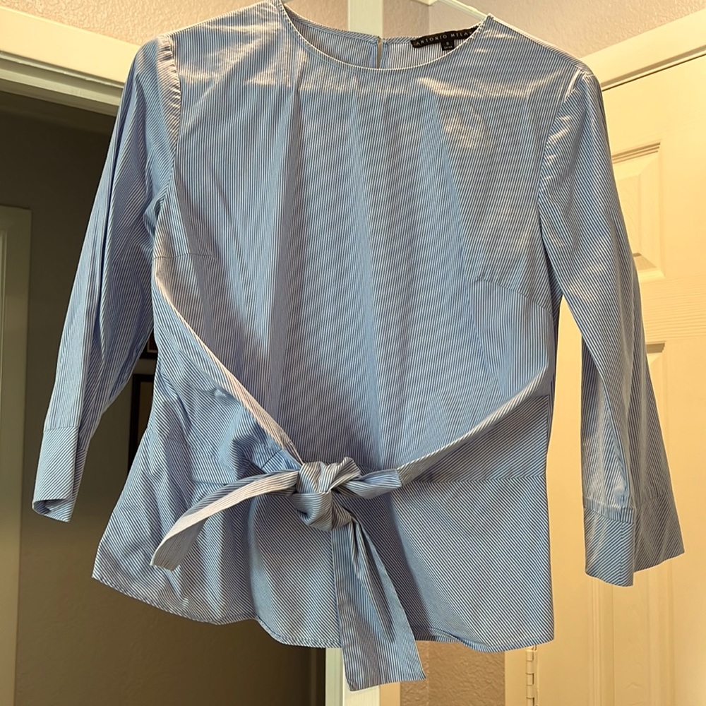 Antonio Melani tie-front Blue/White Striped Top, size S